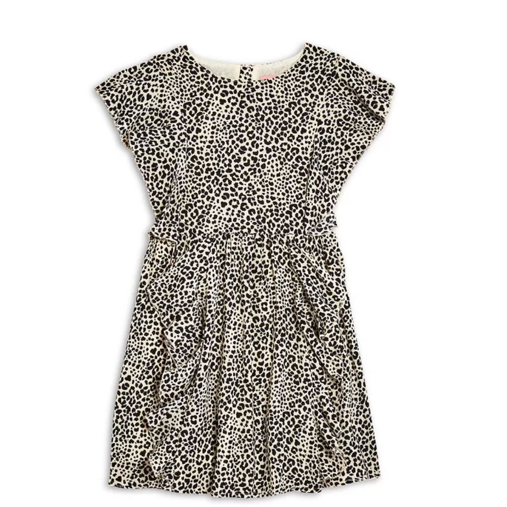 BCBG Girls Leopard Print Dress Size 5 Flutter Sleeve Tiered Ruffle Party
